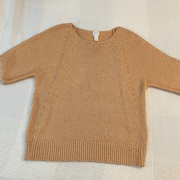 Chico's Size 2 Womens Texture Shine Short Sleeve Pullover Sweater Cantaloupe Roz - Picture 3 of 7